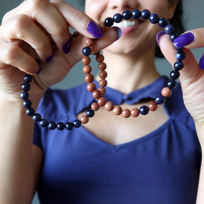 blue and brown goldstone anklets