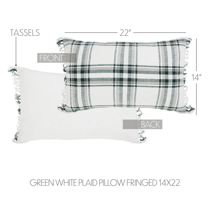 Harper Plaid Green White Pillow Fringed 14x22
