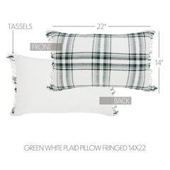 Harper Plaid Green White Pillow Fringed 14x22