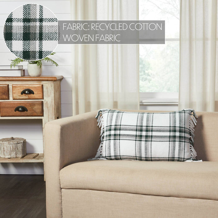 Harper Plaid Green White Pillow Fringed 14x22