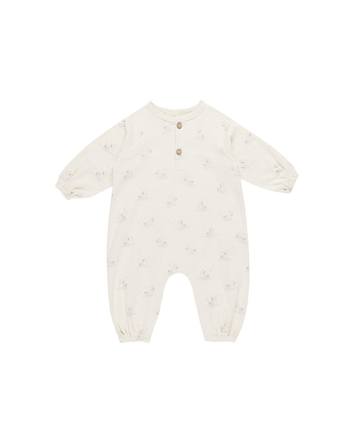 Henley Bubble Jumpsuit in Ivory/Swans