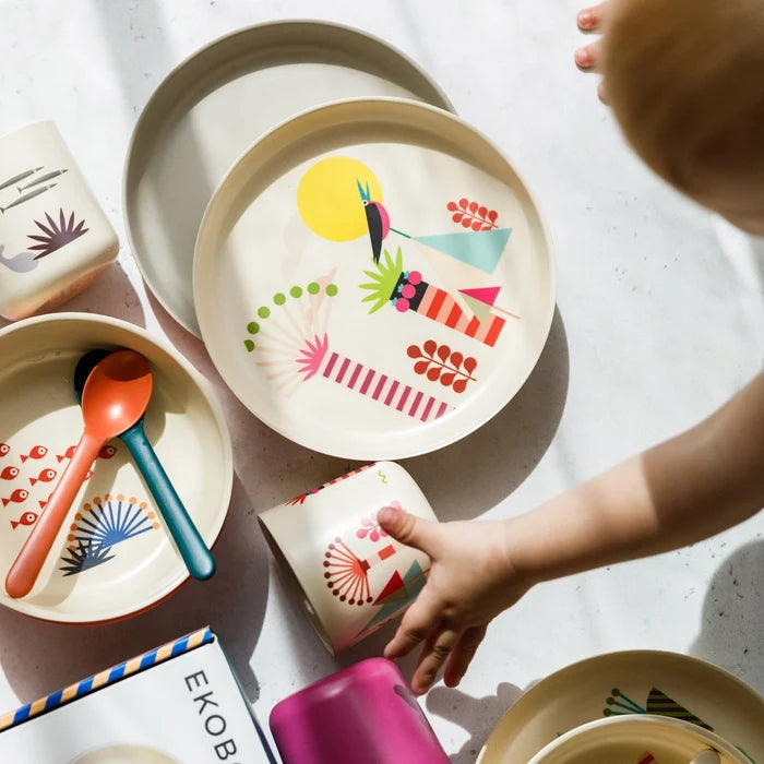 Illustrated Bamboo Kid Dinner Set