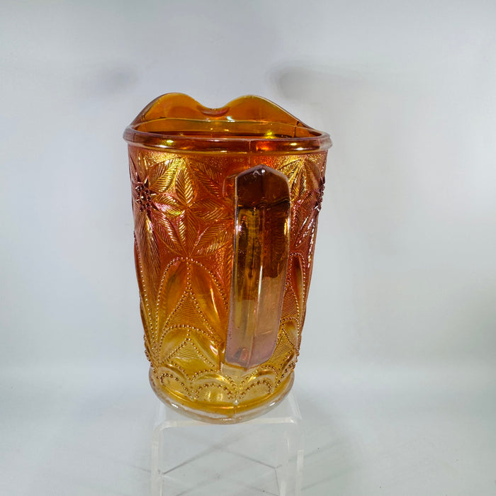 Imperial Marigold Carnival Glass Milk Pitcher, Antique Poinsettia Pattern