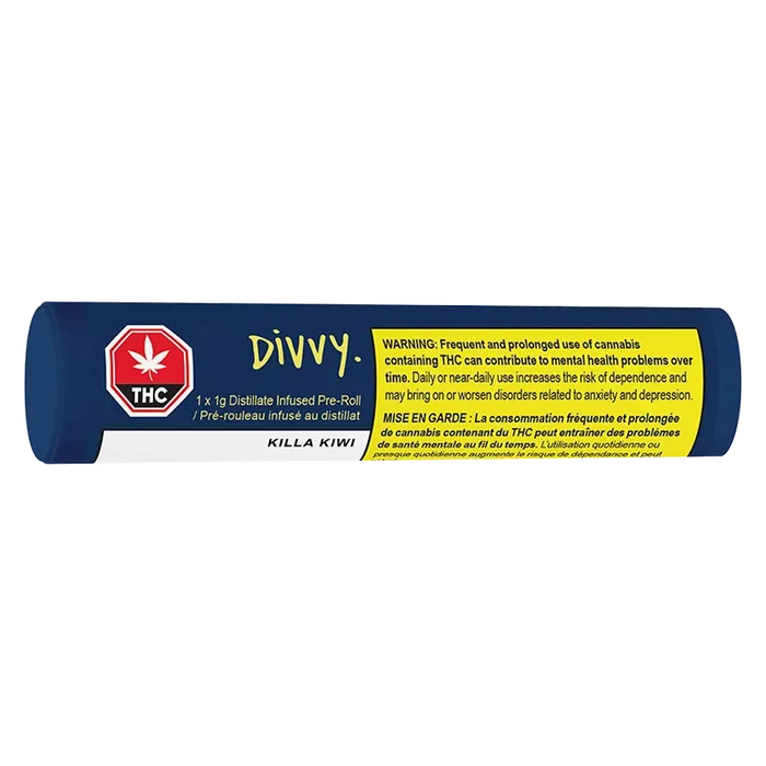 Divvy 1 g Killa Kiwi Distillate Infused PR 1 x 1 g Pre-Rolls