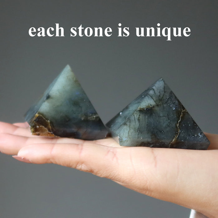 two labradorite pyramids