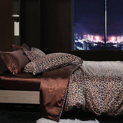 Leopard Silky Satin Duvet Cover Comforter 4Pcs Bedding Set