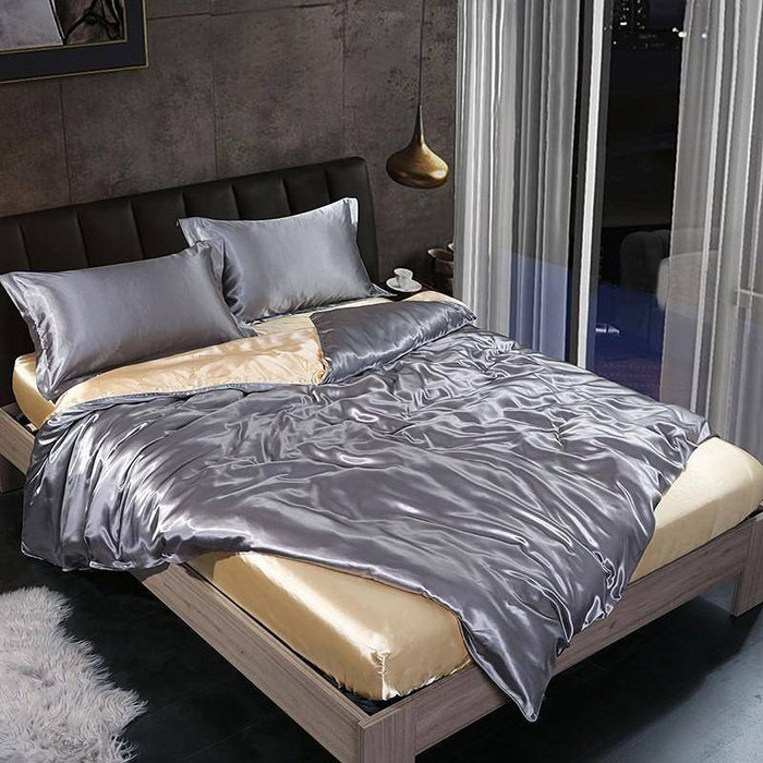 Leopard Silky Satin Duvet Cover Comforter 4Pcs Bedding Set