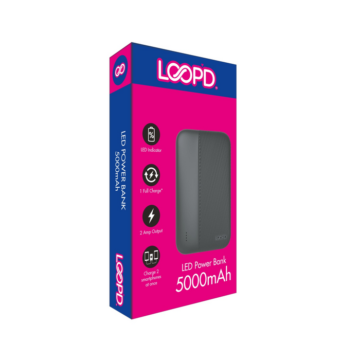 LOOP'D 5000mAh 4LED Indicator Powerbank - Black