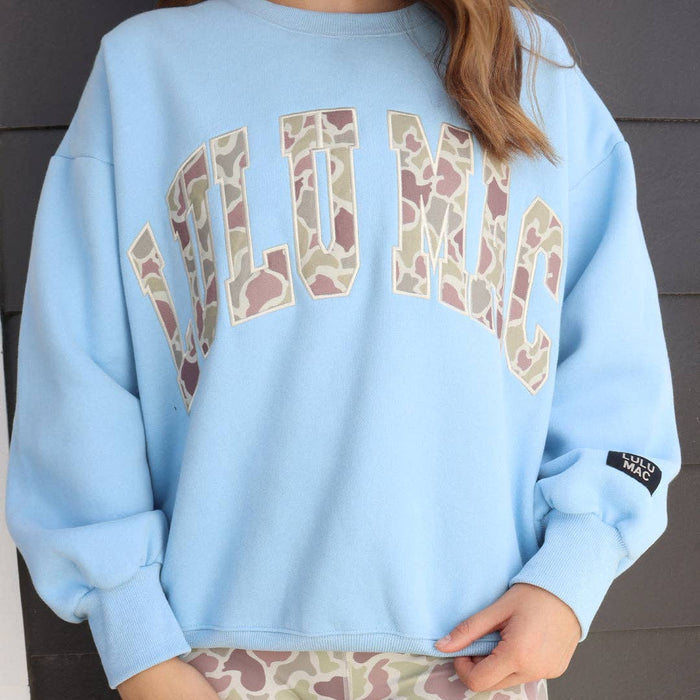 LuLu Mac Sweatshirt Cam-Light Blue - 260 Broadway Boutique