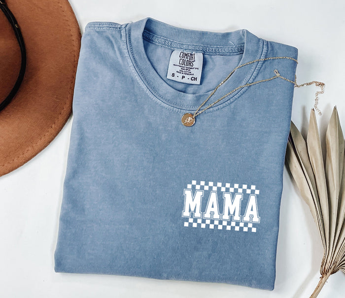 Mama Retro Plaid Checkered Front and Back Comfort Colors T Shirt