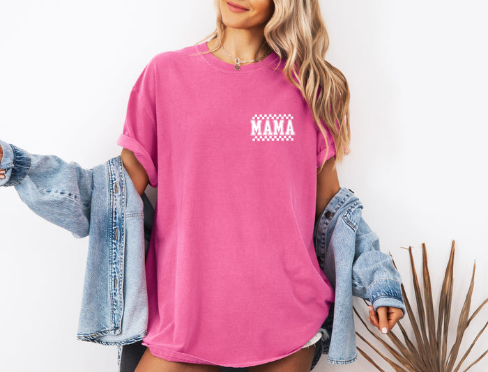 Mama Retro Plaid Checkered Front and Back Comfort Colors T Shirt