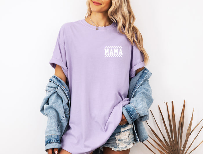 Mama Retro Plaid Checkered Front and Back Comfort Colors T Shirt