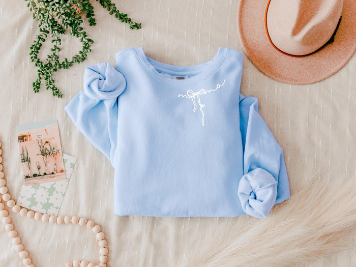 Mama Ribbon Around Neck Garment Dyed Comfort Colors Sweatshirt