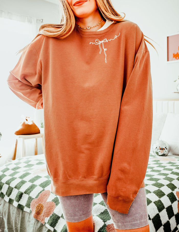 Mama Ribbon Around Neck Garment Dyed Comfort Colors Sweatshirt