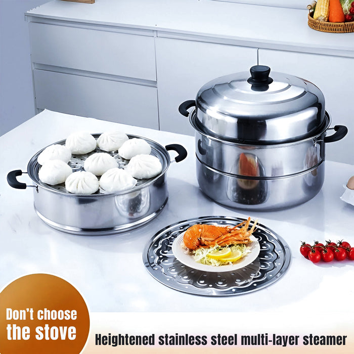 MH06978 သုံးဆင့်ပါ Stainless steel  ပေါင်းအိုး