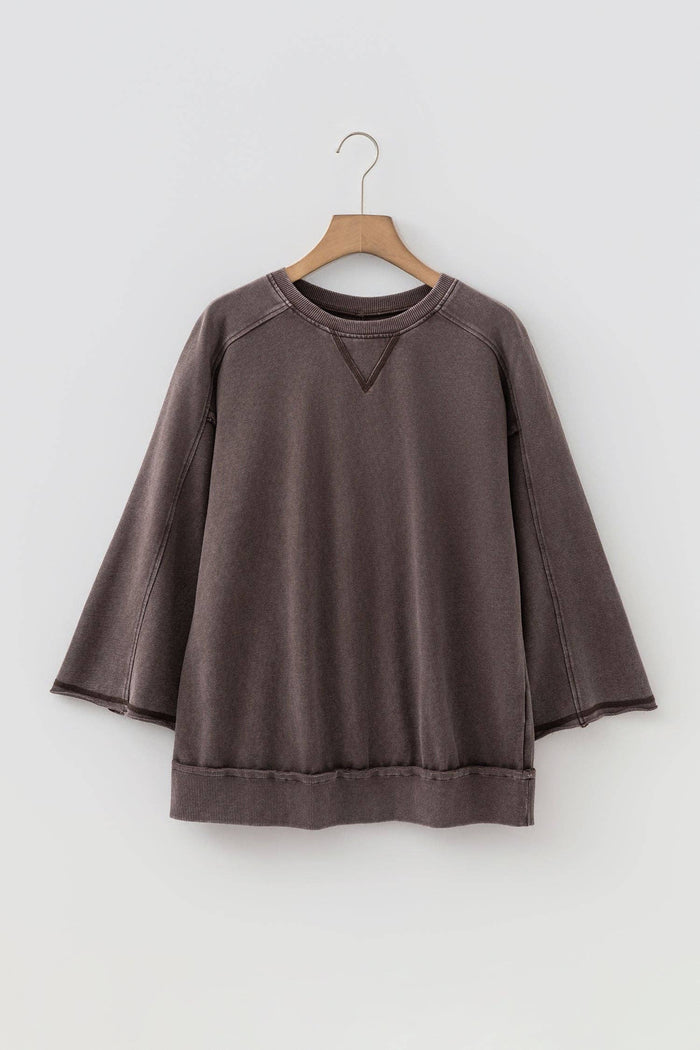 Mineral Wash Reverse Seam 3/4 Sleeve Top