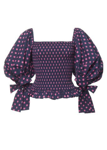 Nora Top (Navy Fuschia Polka Dot)