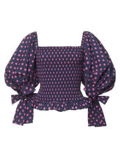 Nora Top (Navy Fuschia Polka Dot)