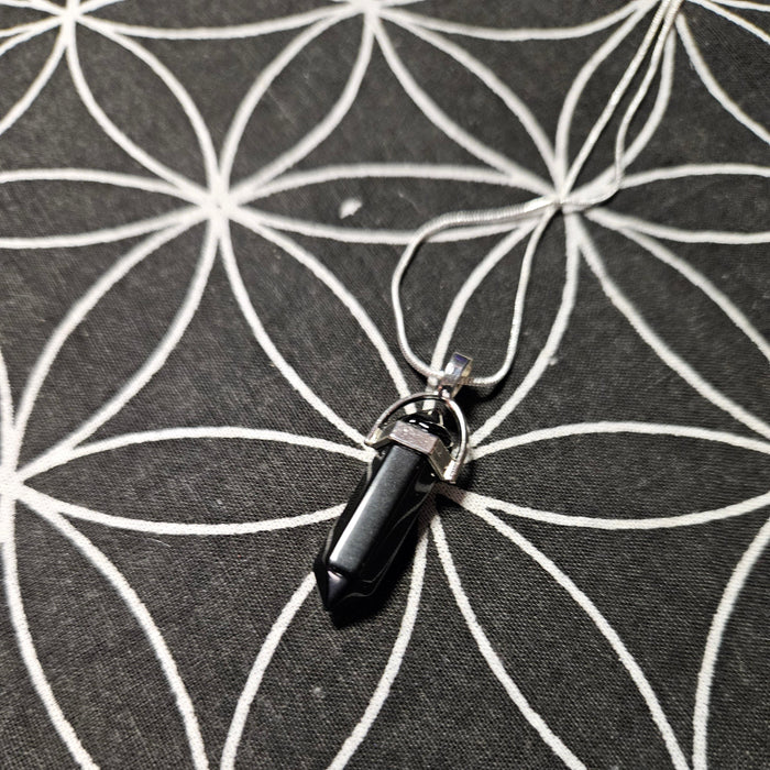 Obsidian Crystal Point Silver Necklace