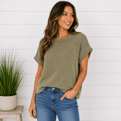 Olive Raised Rib Cap Sleeve Top - 260 Broadway Boutique