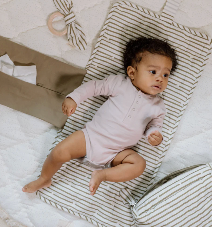 Olive Stripes On the Go Portable Changing Pad