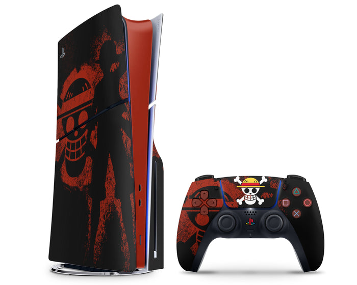 Anime Town Creations PS5 Slim One Piece Luffy Black PS5 Slim Skins - Anime One Piece PS5 Slim Skin