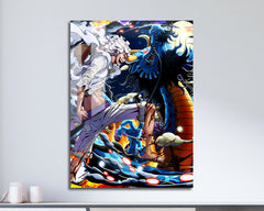 Anime Town Creations Metal Poster One Piece Luffy Gear 5 vs Kaido 11" x 17" Home Goods - Anime One Piece Metal Poster