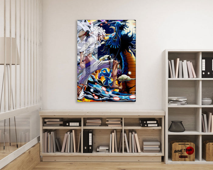 Anime Town Creations Metal Poster One Piece Luffy Gear 5 vs Kaido 16" x 24" Home Goods - Anime One Piece Metal Poster