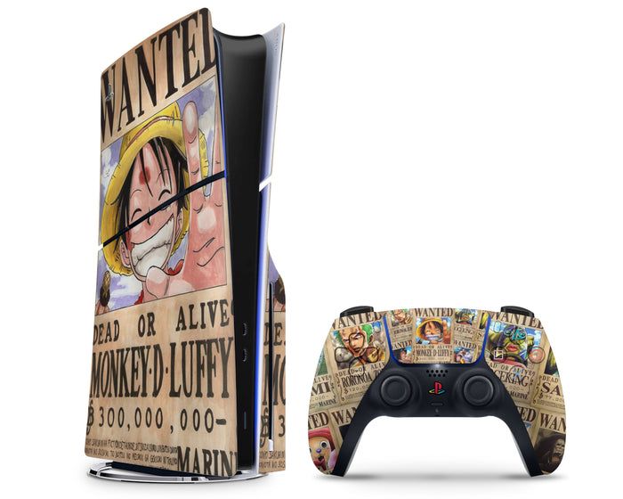 Anime Town Creations PS5 Slim One Piece Wanted Luffy PS5 Slim Skins - Anime One Piece PS5 Slim Skin