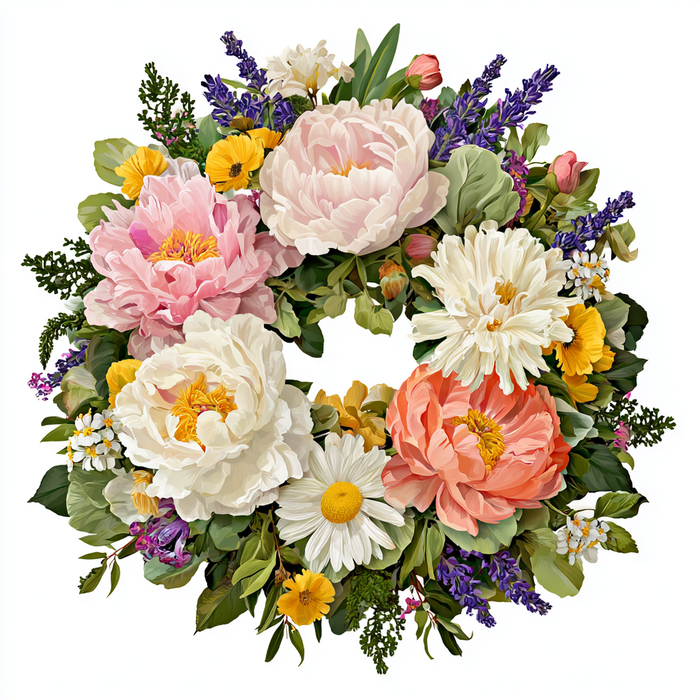 Peony & Lavender Wreath Diamond Painting Kit-30x30cm (12x12 in)-Heartful Diamonds