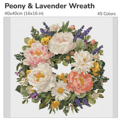 Peony & Lavender Wreath Diamond Painting Kit-40x40cm (16x16 in)-Heartful Diamonds