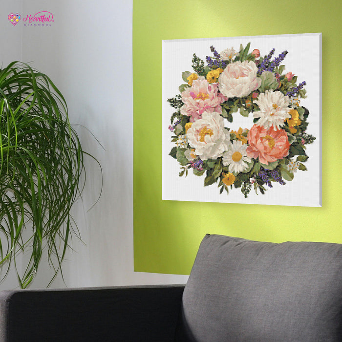 Peony & Lavender Wreath Diamond Painting Kit-50x50cm (20x20 in)-Heartful Diamonds