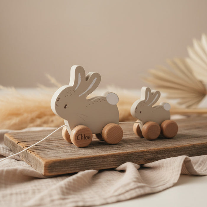 Personalisierbares Nachziehtiere Baby Bunny aus Holz