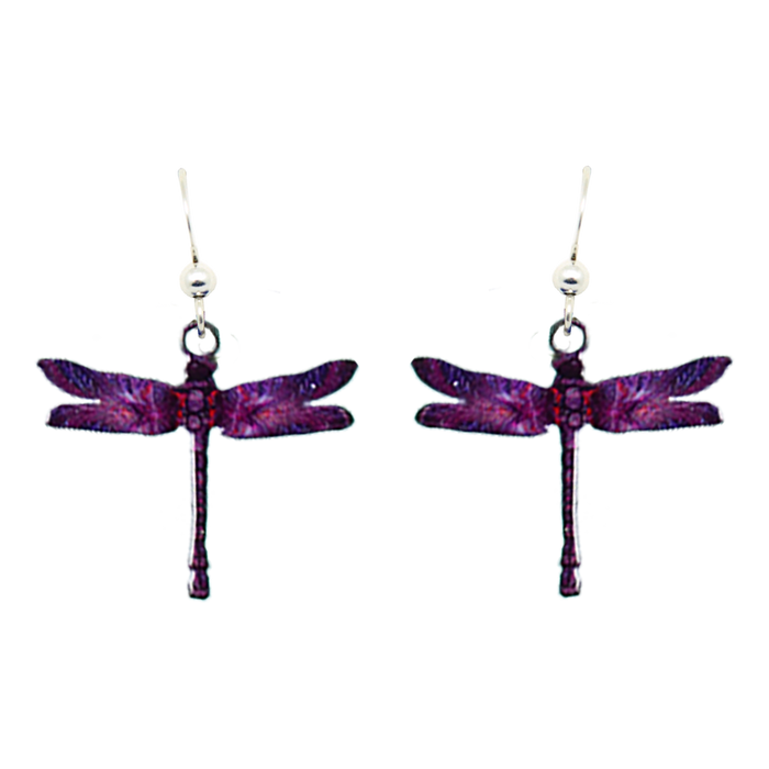 Purple Dragonfly, Earrings #1598 by d'ears, Made in the USA