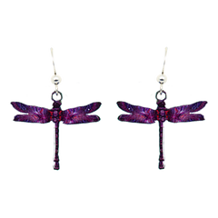 Purple Dragonfly, Earrings #1598 by d'ears, Made in the USA