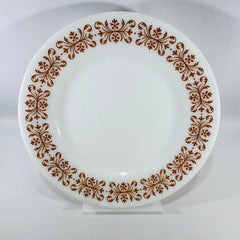 Pyrex Copper Filigree Dinner Plate | Milk Glass Brown Scroll Tableware