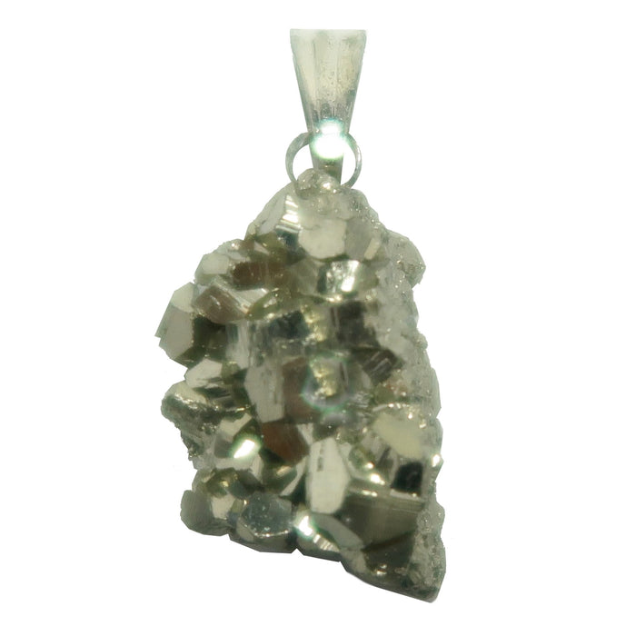 Pyrite crystal pendant on a white background