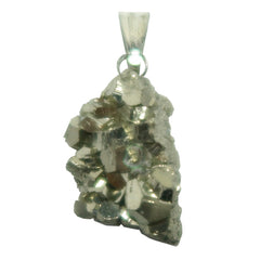 Pyrite crystal pendant on a white background