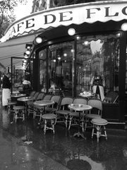 Rainy Morning at Café de Flore Paris Black and White