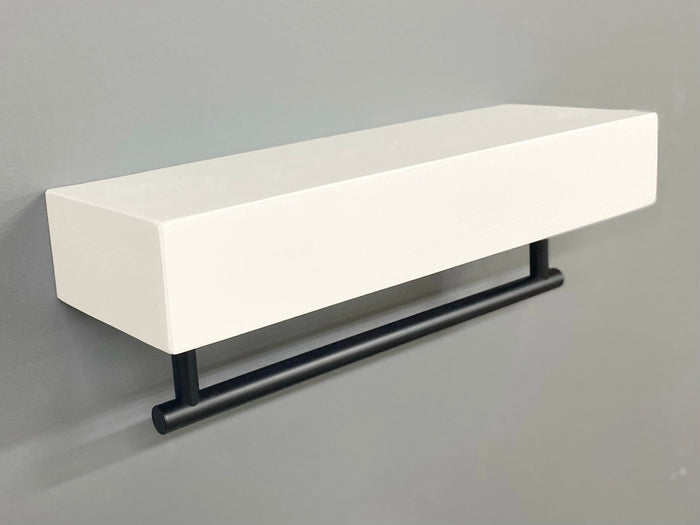 Red Mahogany Floating Shelf- Round Matte Black Towel Bar