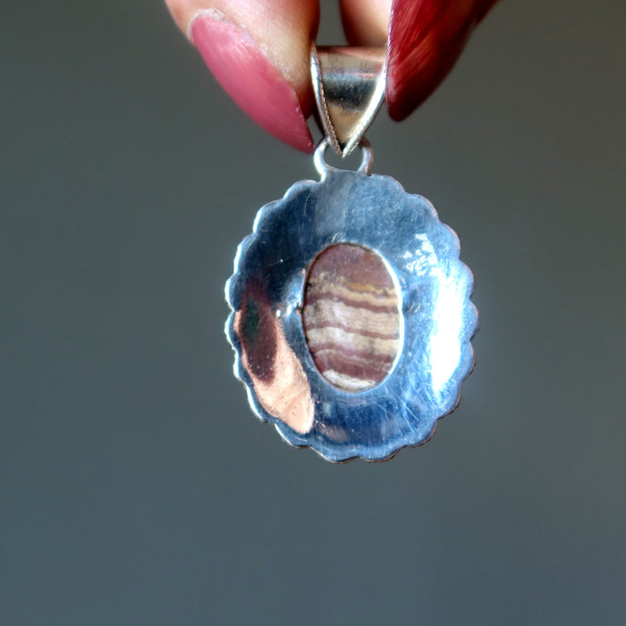 rhodochrosite and coral pendant