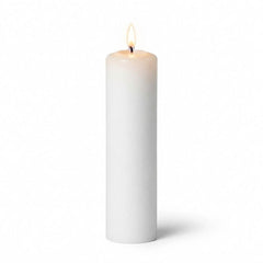 Lit white vigil candle on white background