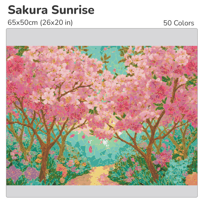 Sakura Sunrise Diamond Painting Kit-55x40cm (22x16 in)-Heartful Diamonds