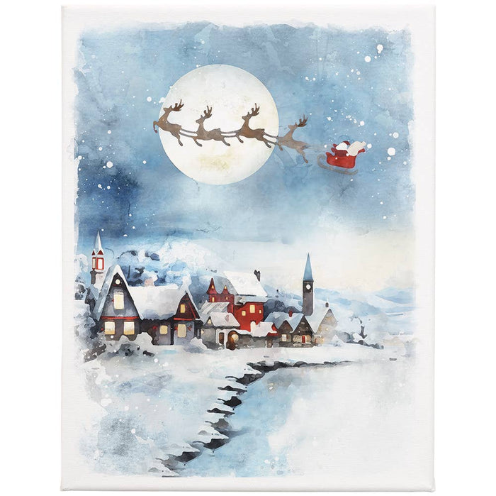Santa Sleigh Flying - Wrapped Canvas: 12" x 9" x 1"