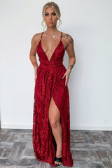 Scarlett Halter Maxi Dress - Burgundy