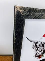 Scottish Christmas Cow Wood Sign, 14x14 Cow Sign: Dark Walnut