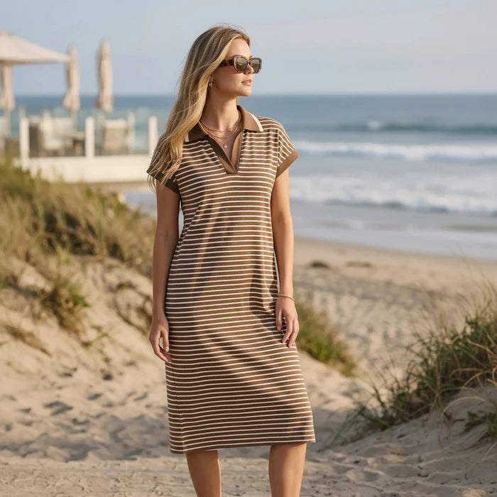 Striped Collared Midi Dress - 260 Broadway Boutique