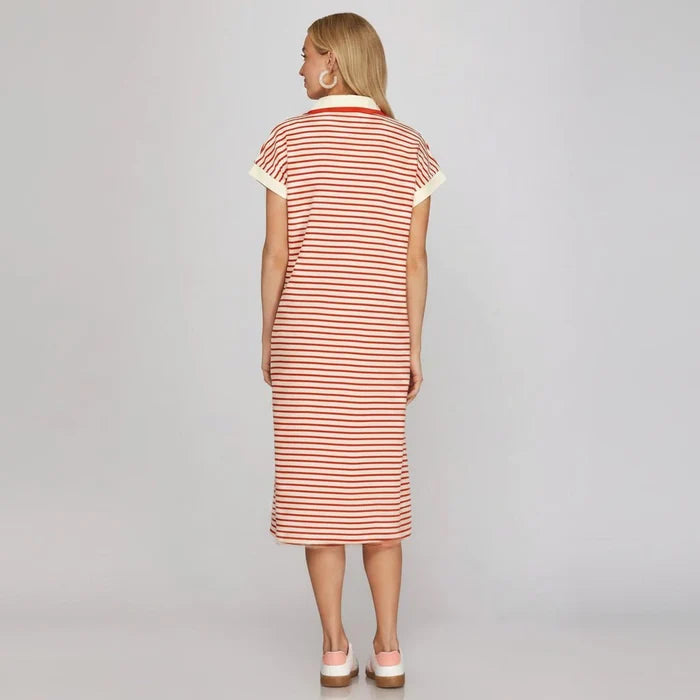 Striped Collared Midi Dress - 260 Broadway Boutique