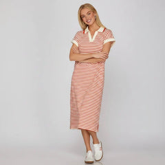 Striped Collared Midi Dress - 260 Broadway Boutique