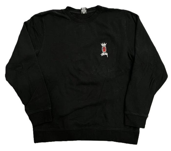 Stussy Vintage S Crown Embroidered Crewneck Sweater Black (WORN)
